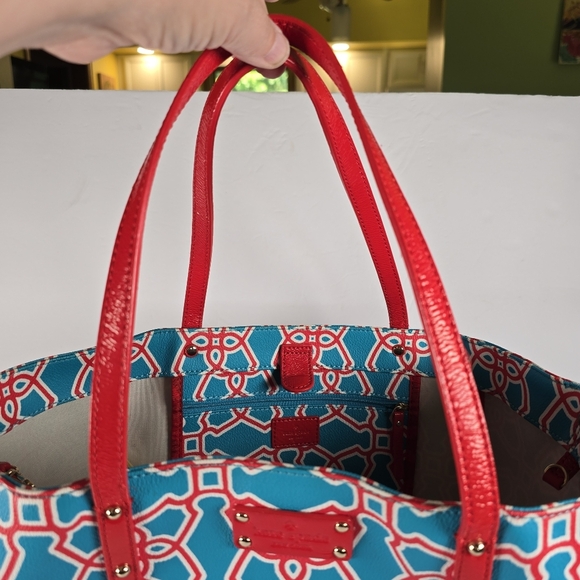 Kate Spade Moroccan Market Expandable Tote Bag In Turqouise/Flame Shoulder Bag - Picture 8 of 16